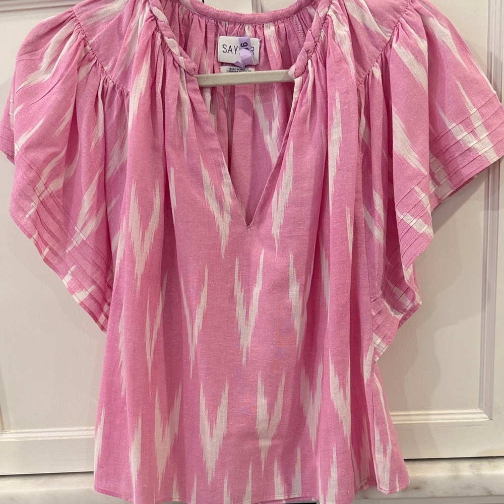SAYLOR Pink & Cream Ikat Flutter-Sleeve Tunic Top
